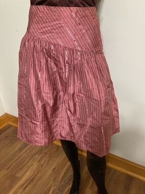 Women's Pink Striped A-Line Pleated Silk Skirt. Item# TSsk30